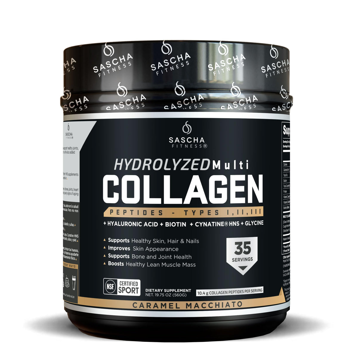 SASCHA FITNESS hydrolyzed multi-collagen bottle front supports skin and joints