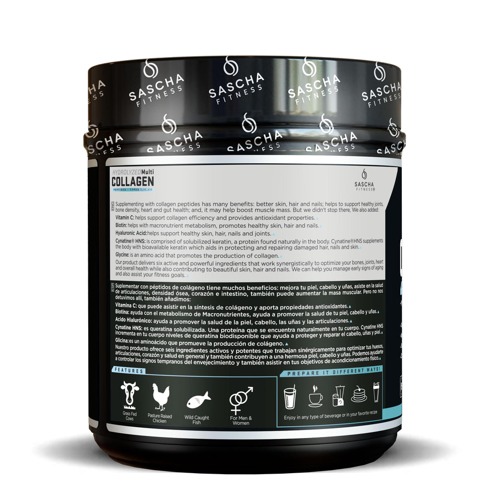 SASCHA FITNESS Hydrolyzed Multi Collagen Peptides mixed into smoothie for easy daily protein boost.