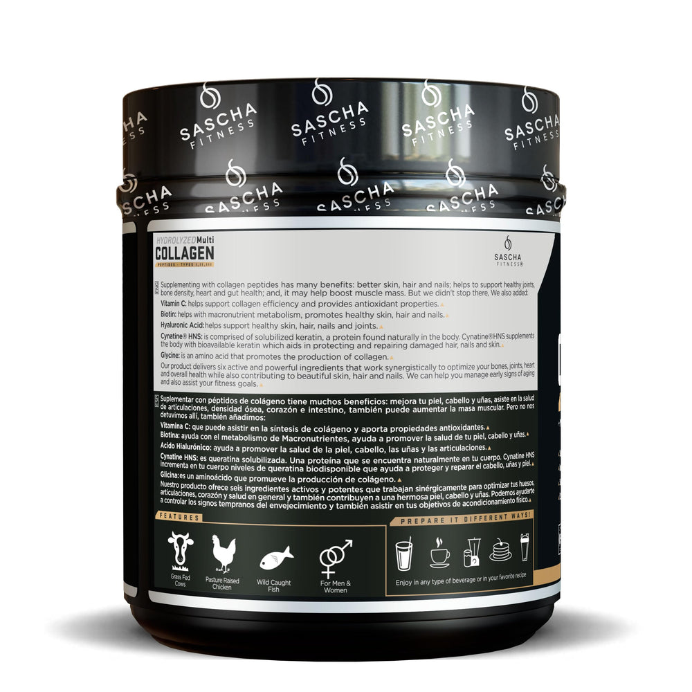 SASCHA FITNESS hydrolyzed multi-collagen being poured into a glass
