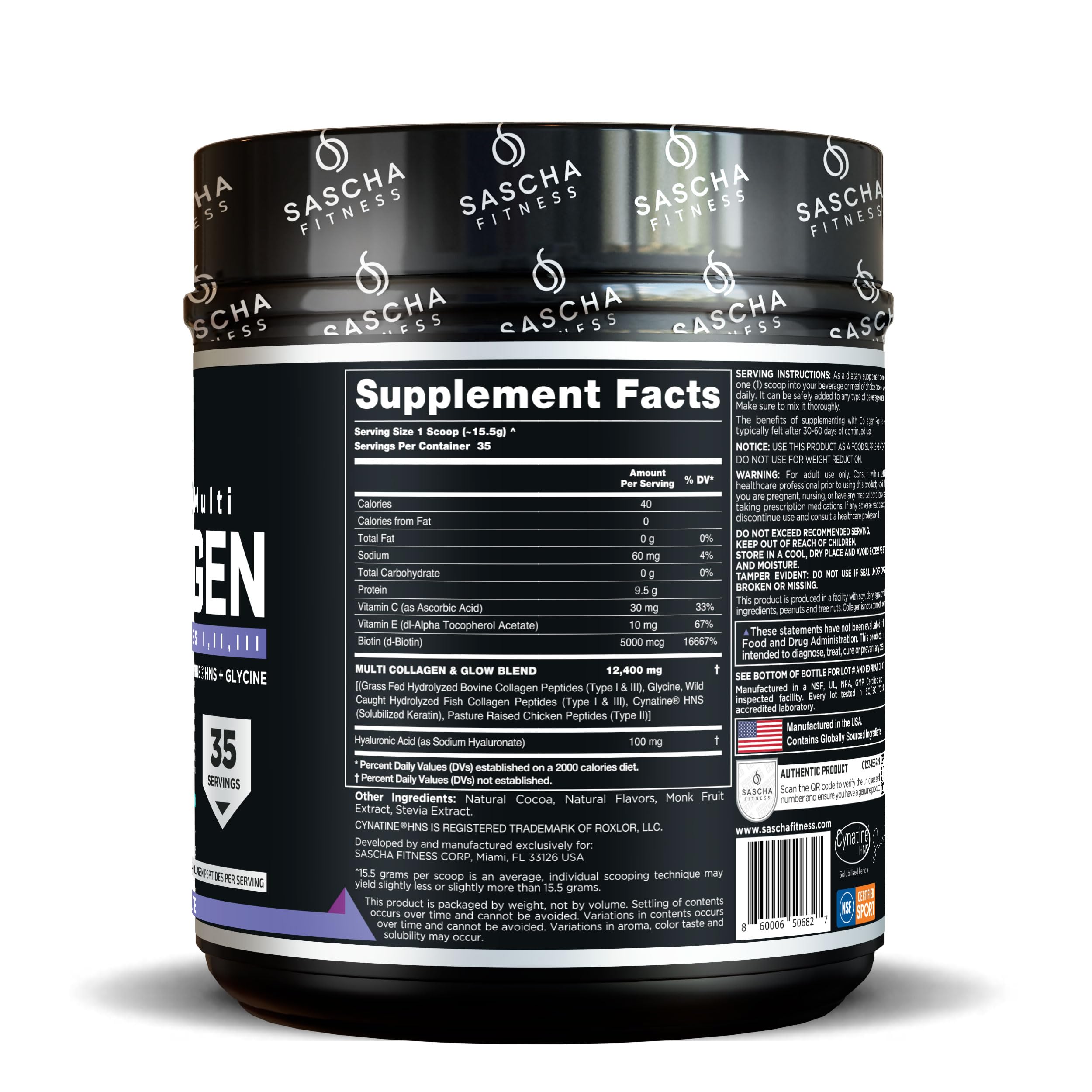 SASCHA FITNESS collagen shake served glass showcases chocolate flavor for daily use