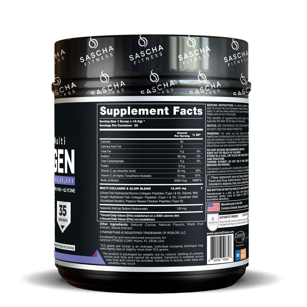 SASCHA FITNESS collagen shake served glass showcases chocolate flavor for daily use