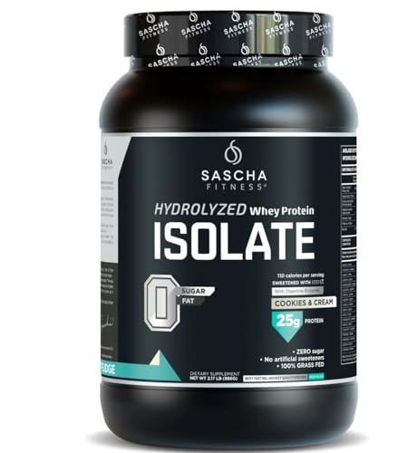 Sascha Fitness hydrolyzed whey protein isolate bottle front underscores trusted brand quality.