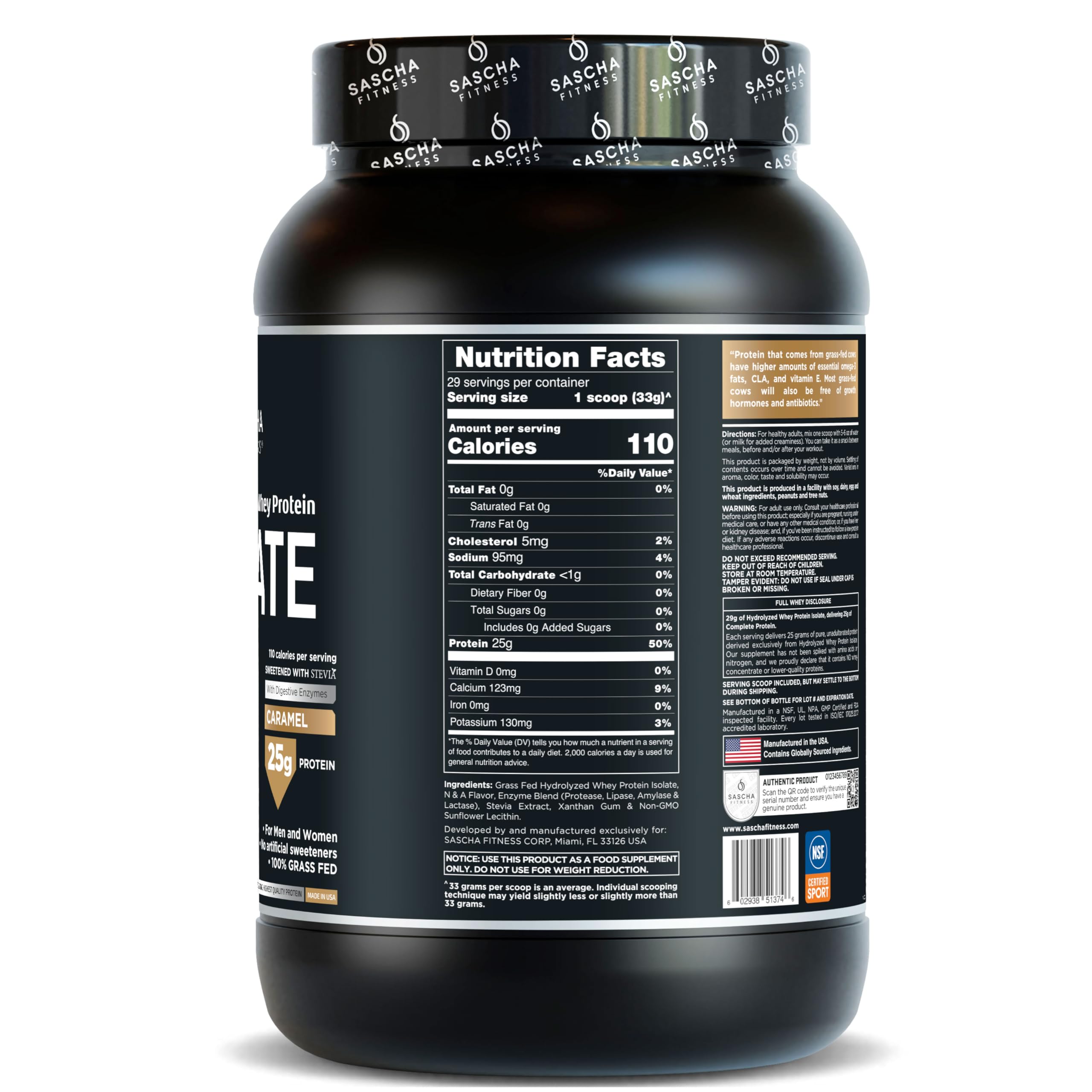 Sascha Fitness caramel scoop and shaker shot for quick post-workout protein intake