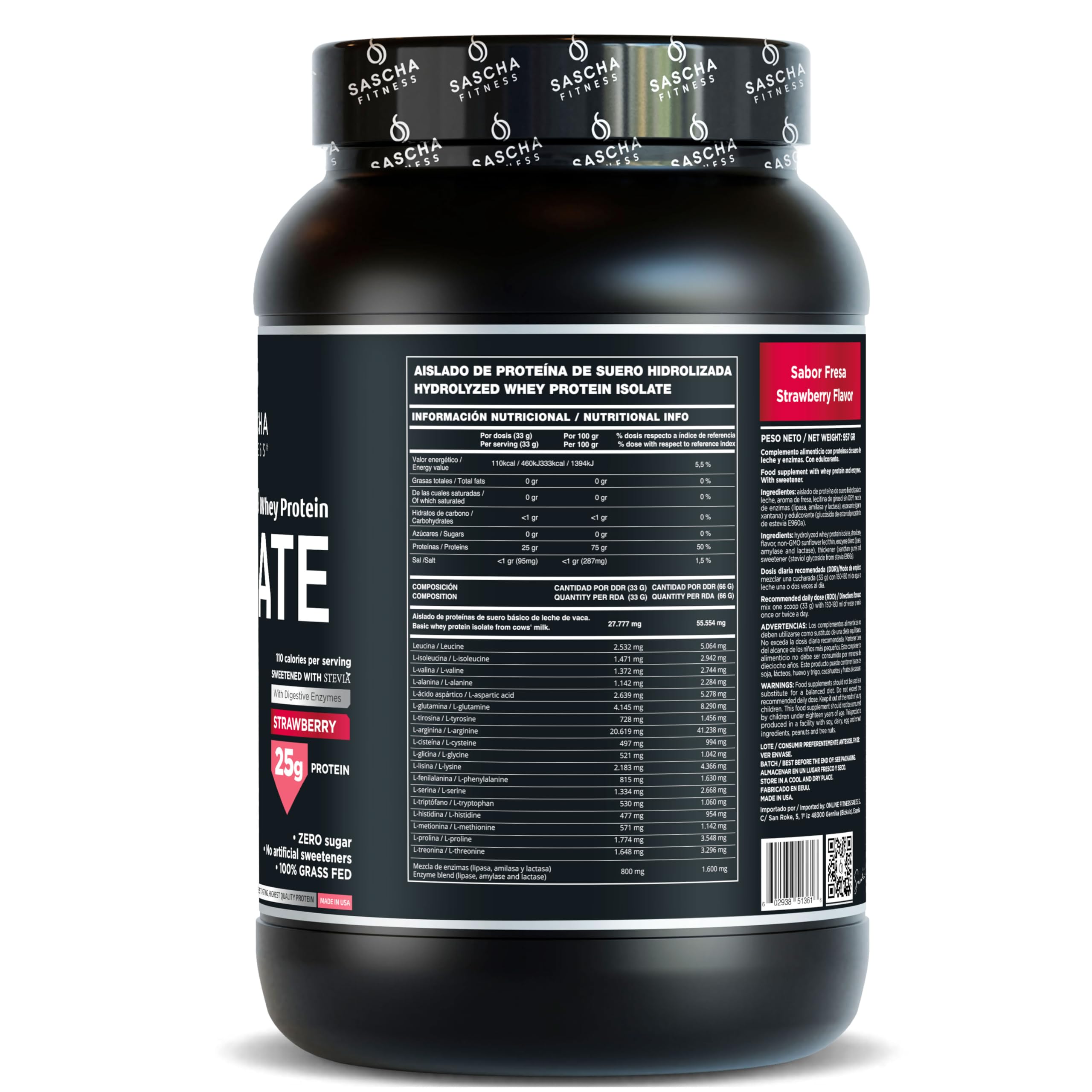 Sascha Fitness hydrolyzed whey strawberry shaker shows creamy milkshake-like texture