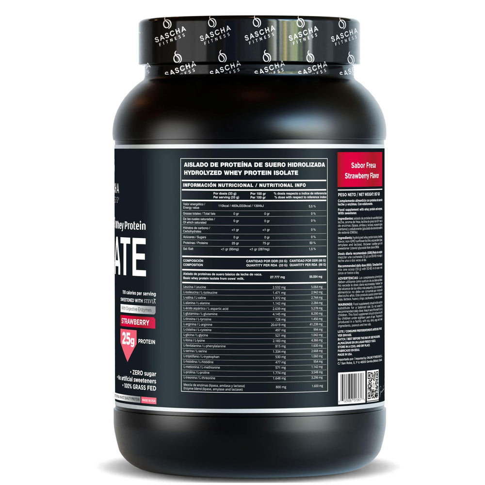 Sascha Fitness hydrolyzed whey strawberry shaker shows creamy milkshake-like texture
