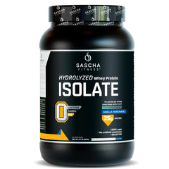 SASCHA FITNESS hydrolyzed whey protein isolate vanilla horchata powder in a jar for post-workout recovery