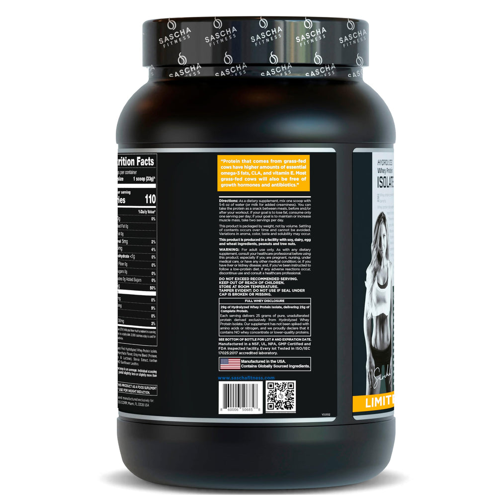 SASCHA FITNESS Vanilla Horchata whey shake poured into a glass after training