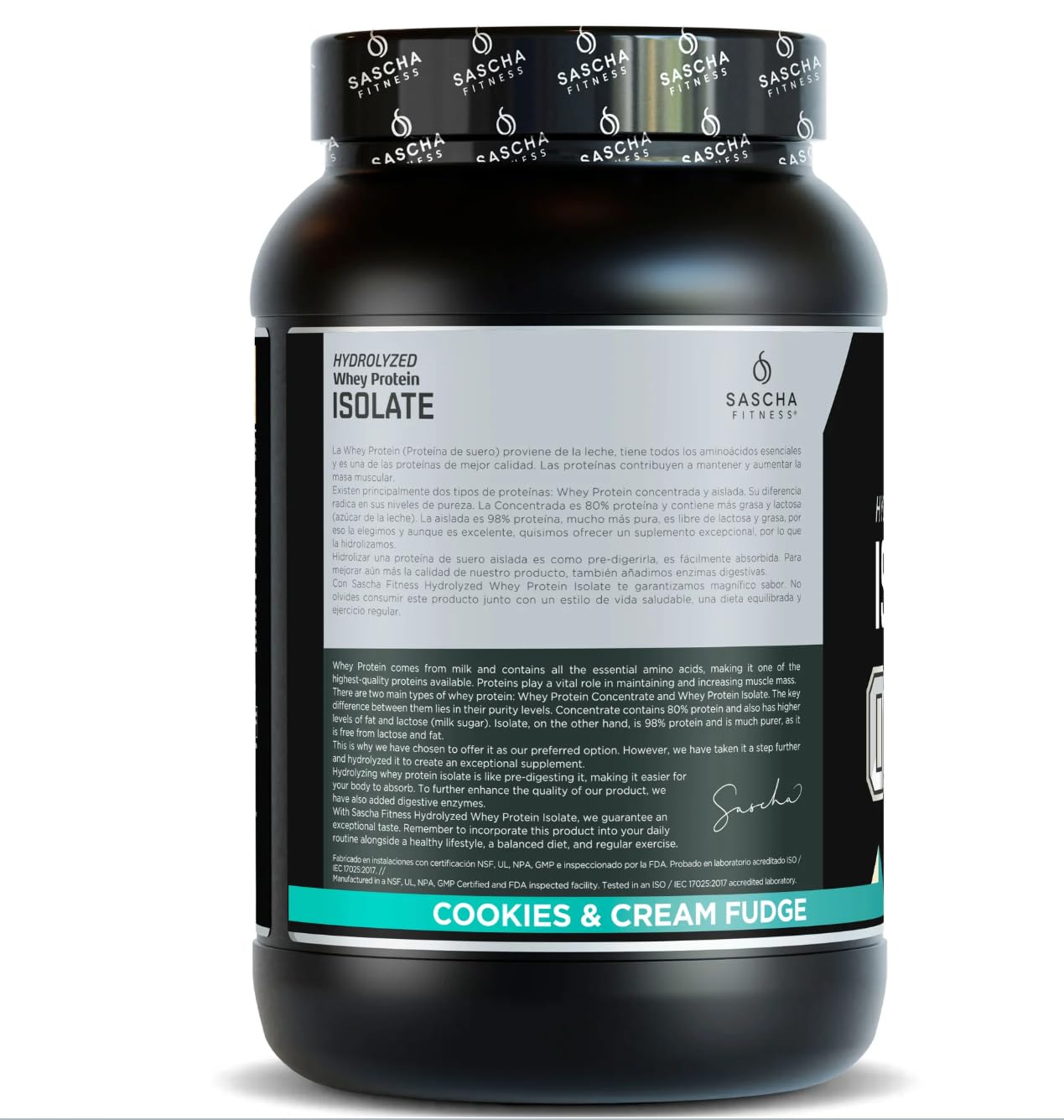 Sascha Fitness scoop shows convenient serving size for quick post-workout protein.