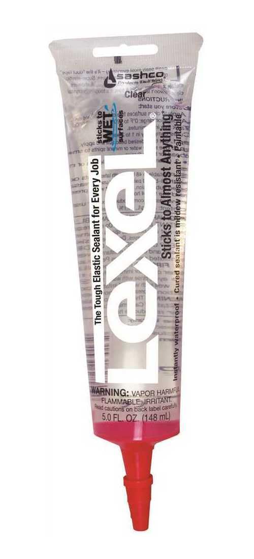 Sashco Lexel clear sealant adheres to wet surfaces for reliable sealing.