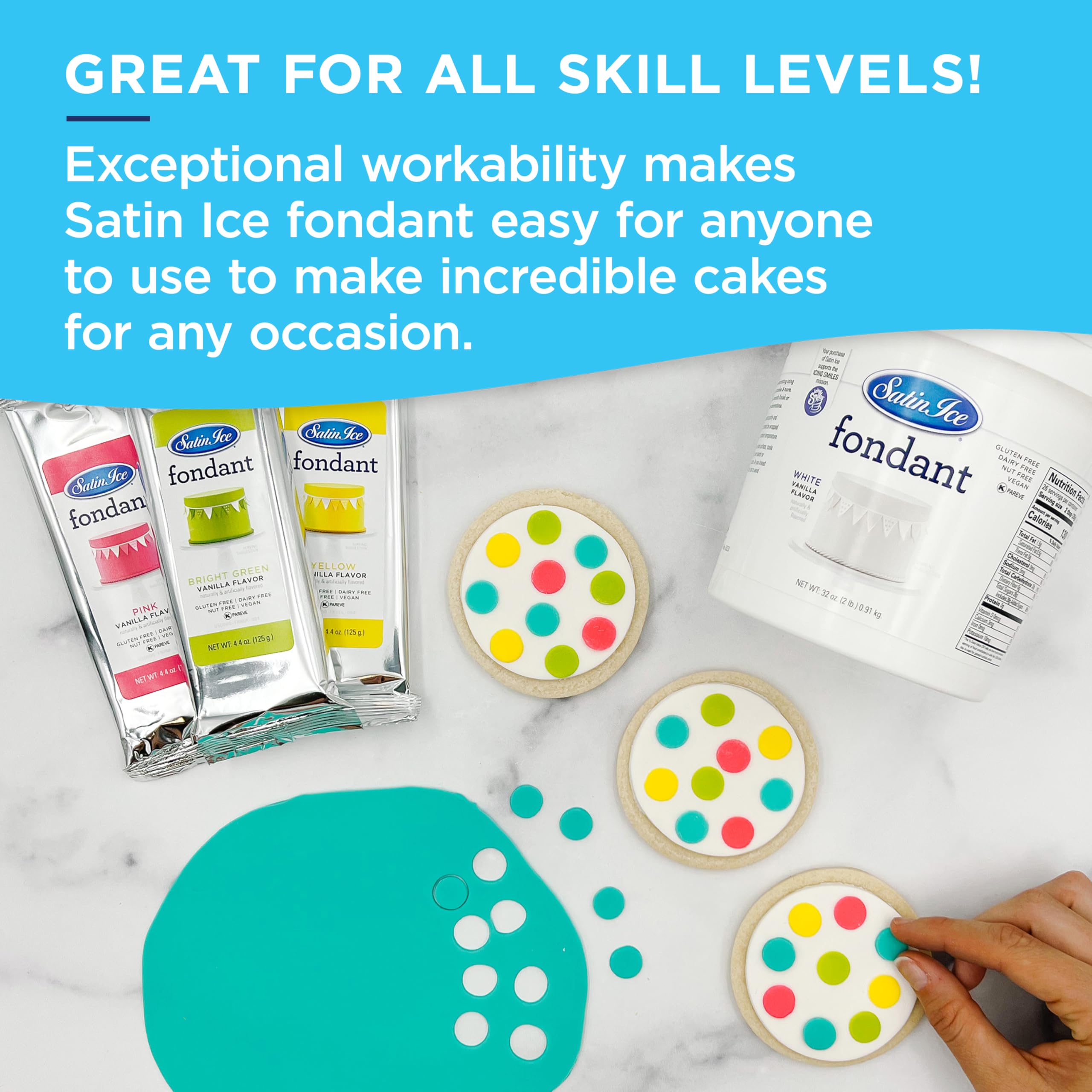 Satin Ice Black Fondant kosher pareve certified for inclusive baking.
