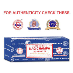 Satya Sai Baba Nag Champa burning sticks release warm, earthy aroma.