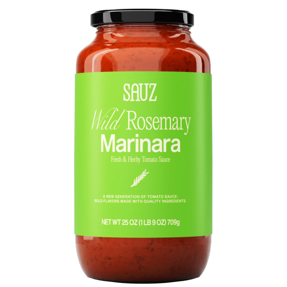 Sauz Wild Rosemary Marinara jar front showing clean ingredients