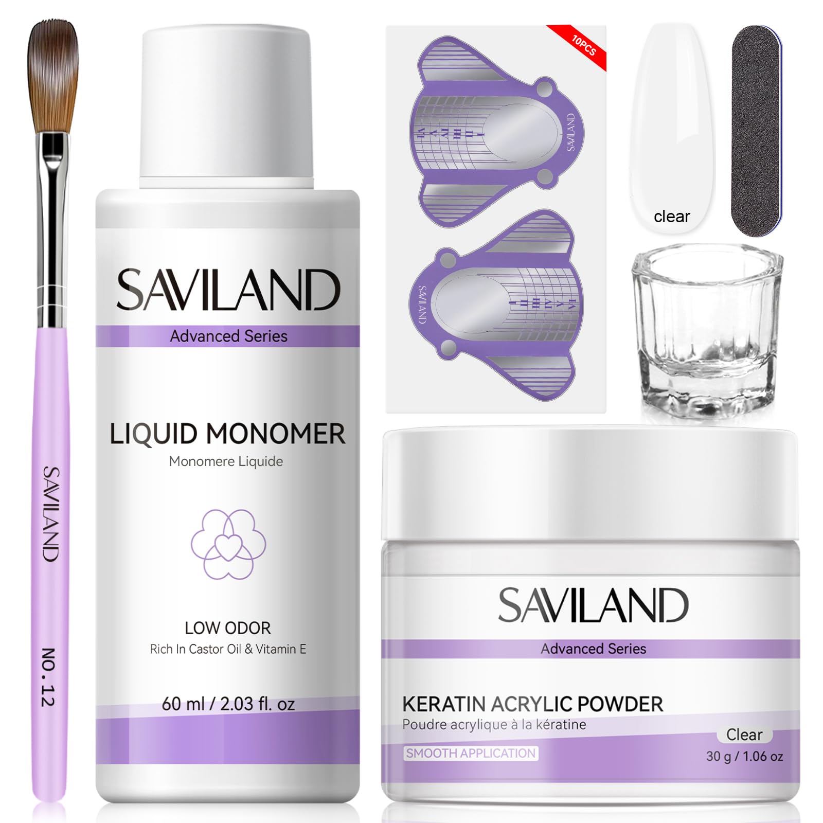 SAVILAND Acrylic Nail Kit contents showcase for beginner-friendly at-home nails.