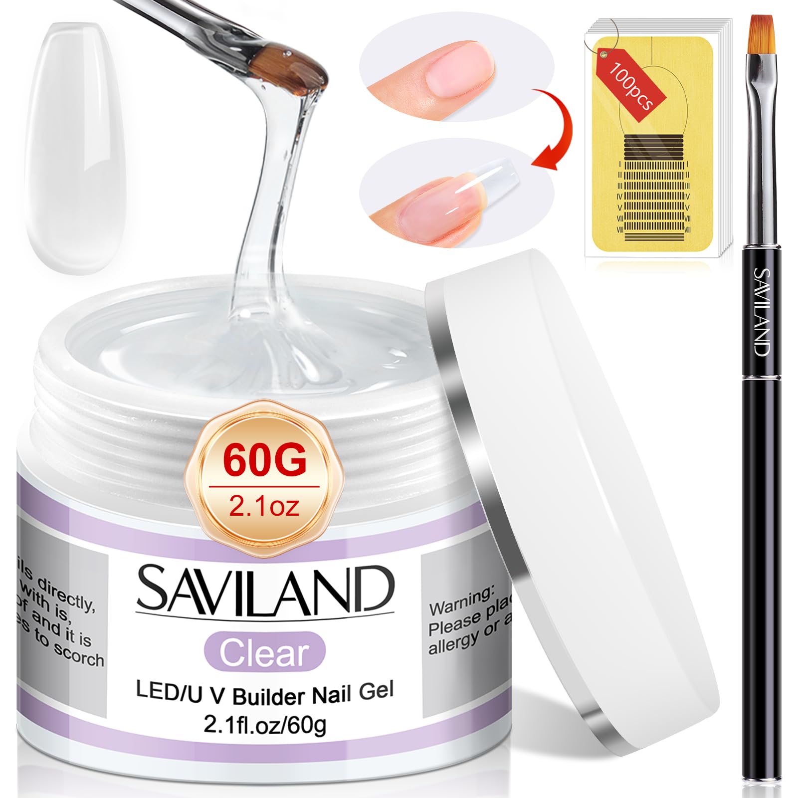 SAVILAND Builder Nail Gel Kit bottle with clear gel for long‑lasting extensions.