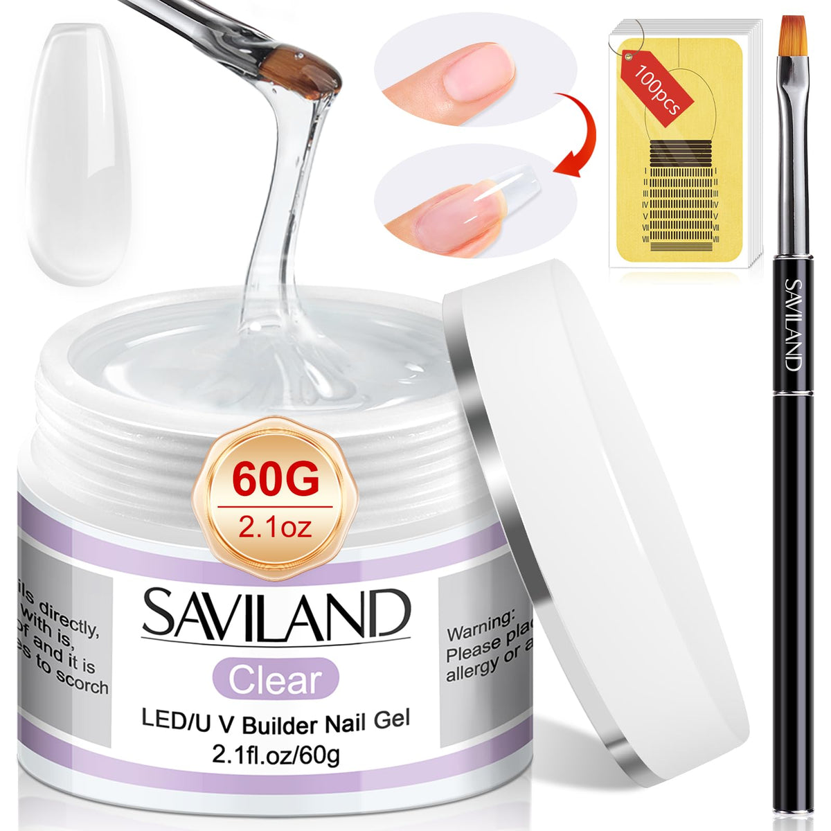 SAVILAND Builder Nail Gel Kit bottle with clear gel for long‑lasting extensions.