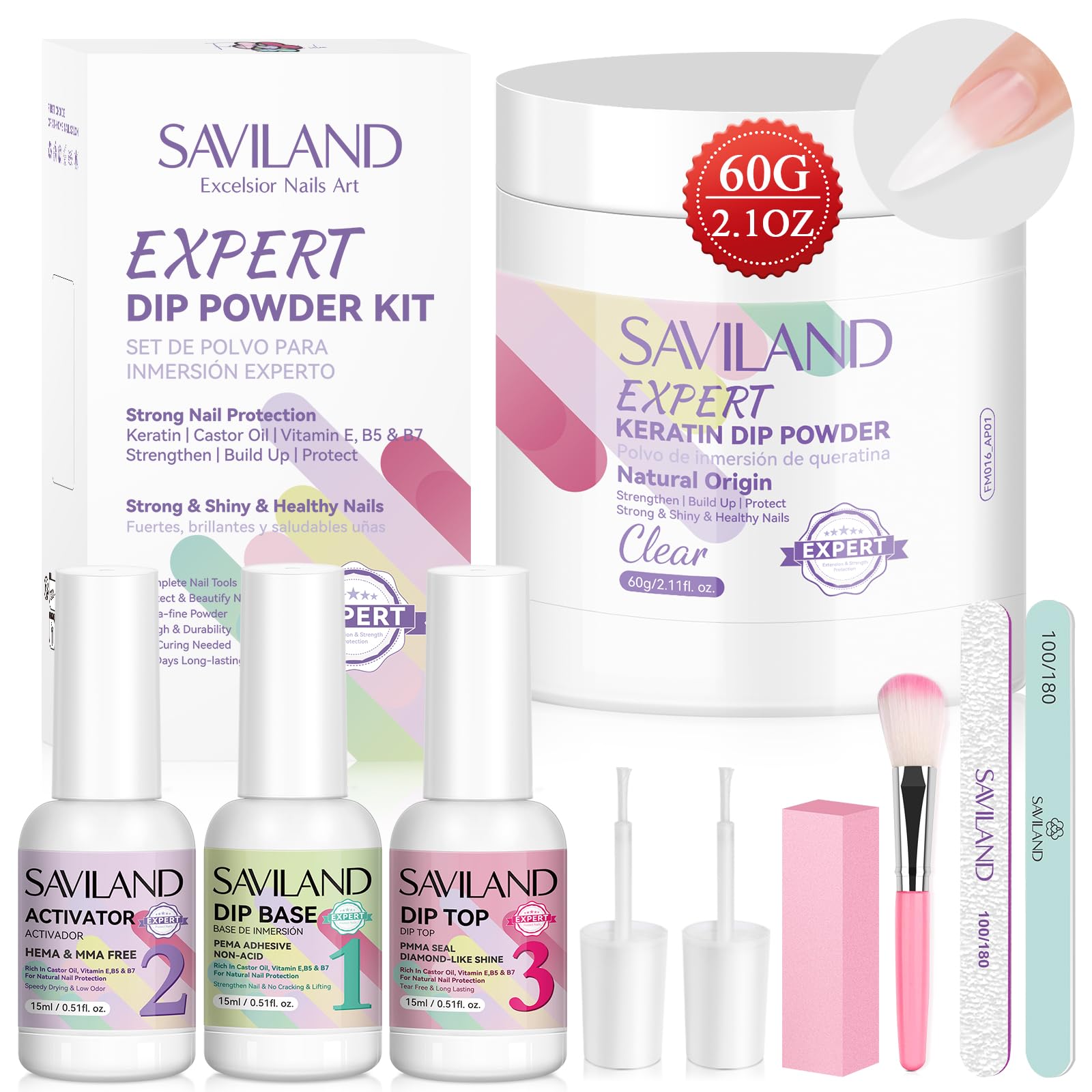 SAVILAND clear dip powder bottle for a long-lasting natural-look manicure.