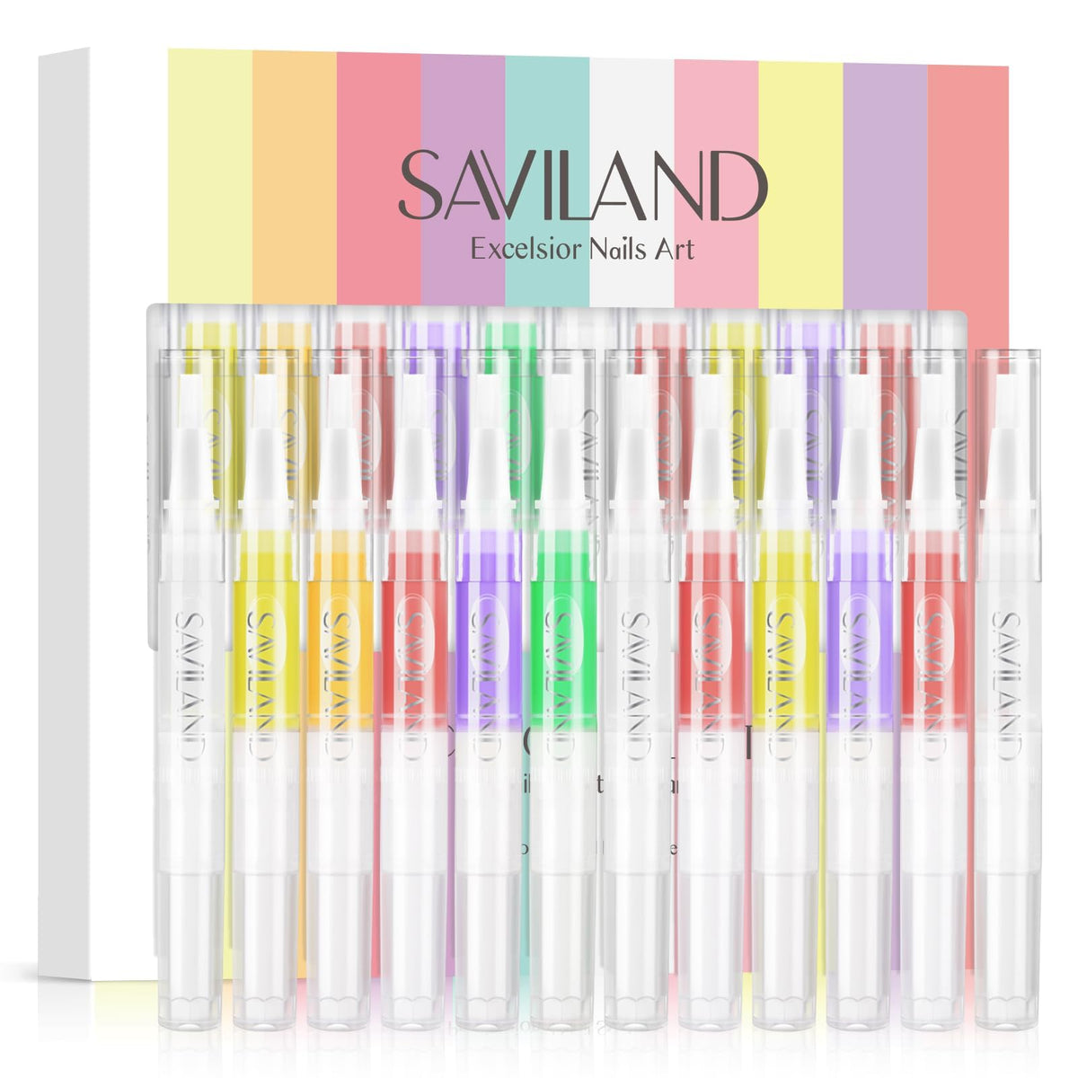 SAVILAND cuticle oil pen applying around nails for hydration.