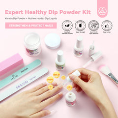 SAVILAND dip base, activator, and topcoat set enables quick, durable manicures.