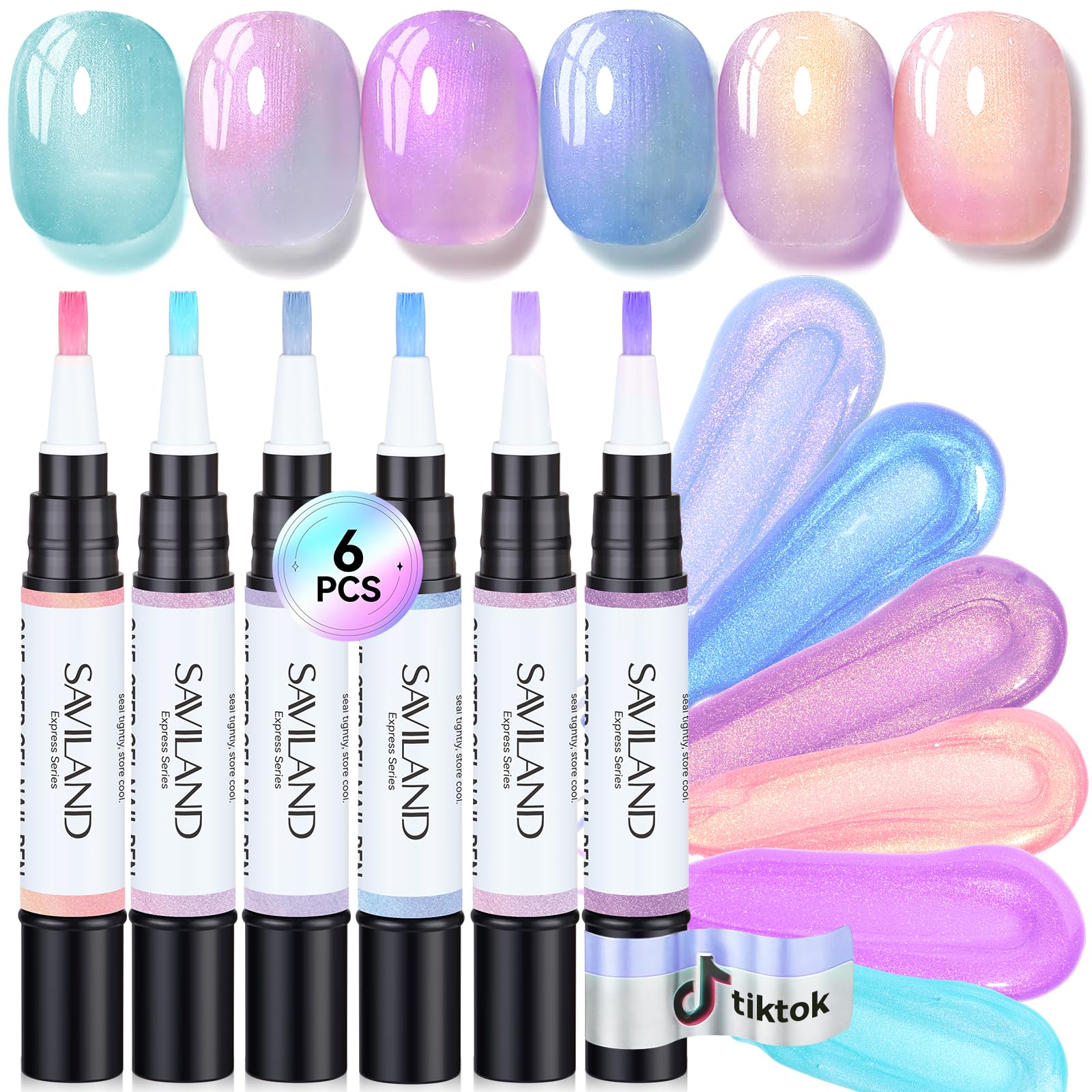 SAVILAND Express One-Step Gel Pen close-up applying base and color together, quick salon-like finish.