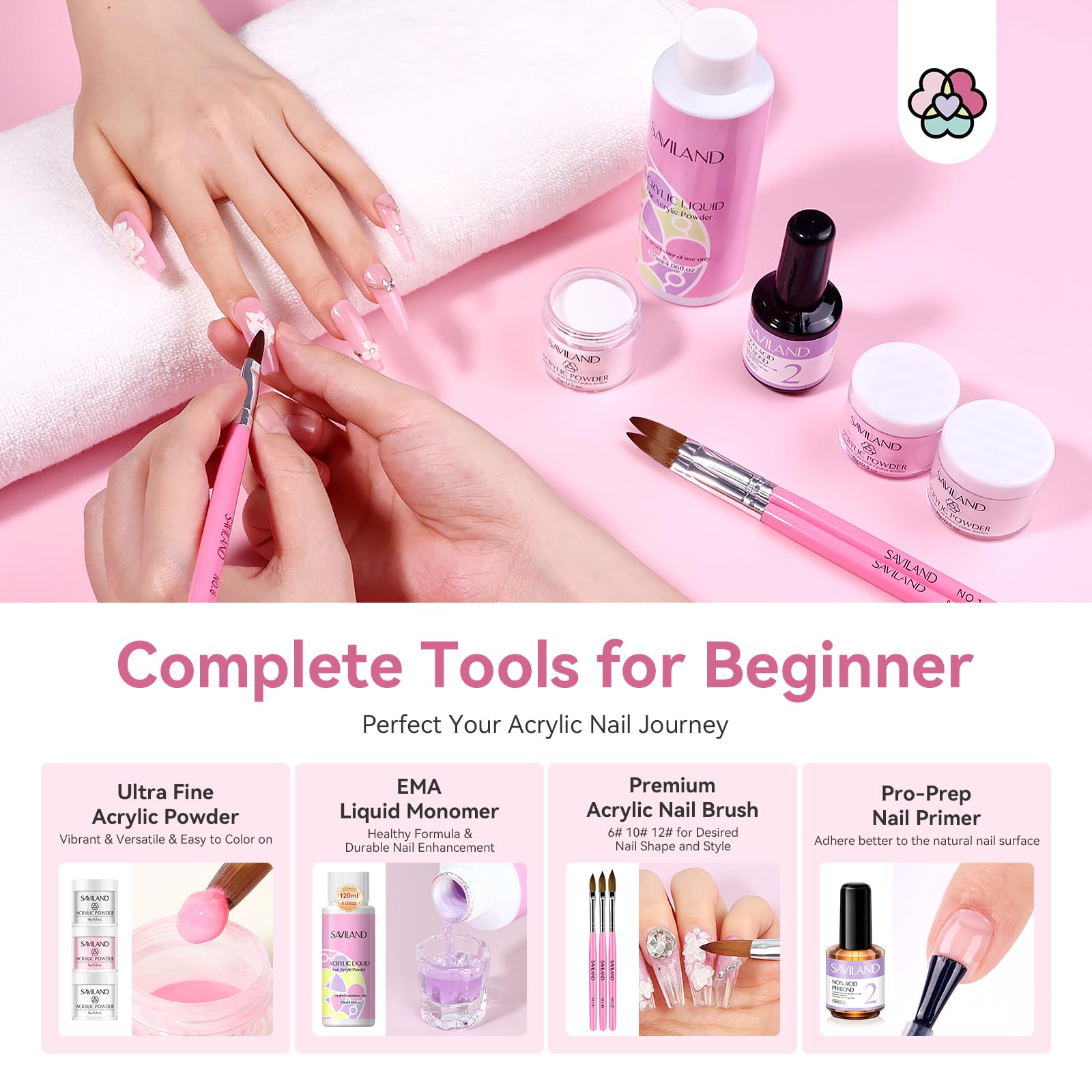 SAVILAND keratin acrylic powder strengthens flexible nails during practice.
