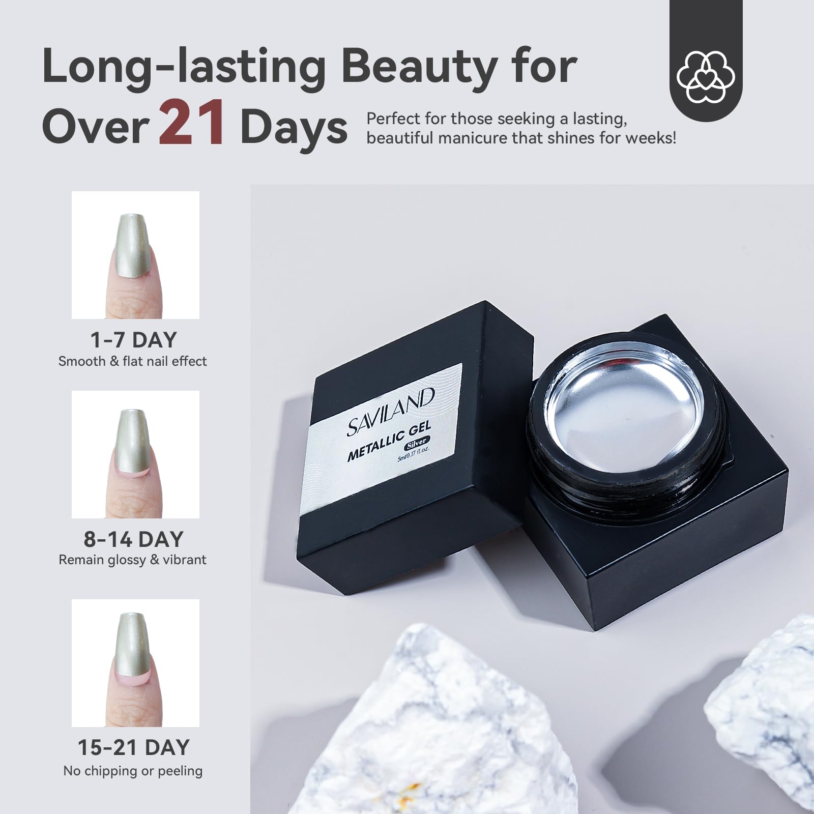 SAVILAND chrome gel polish lasts with proper application for a long-lasting look.