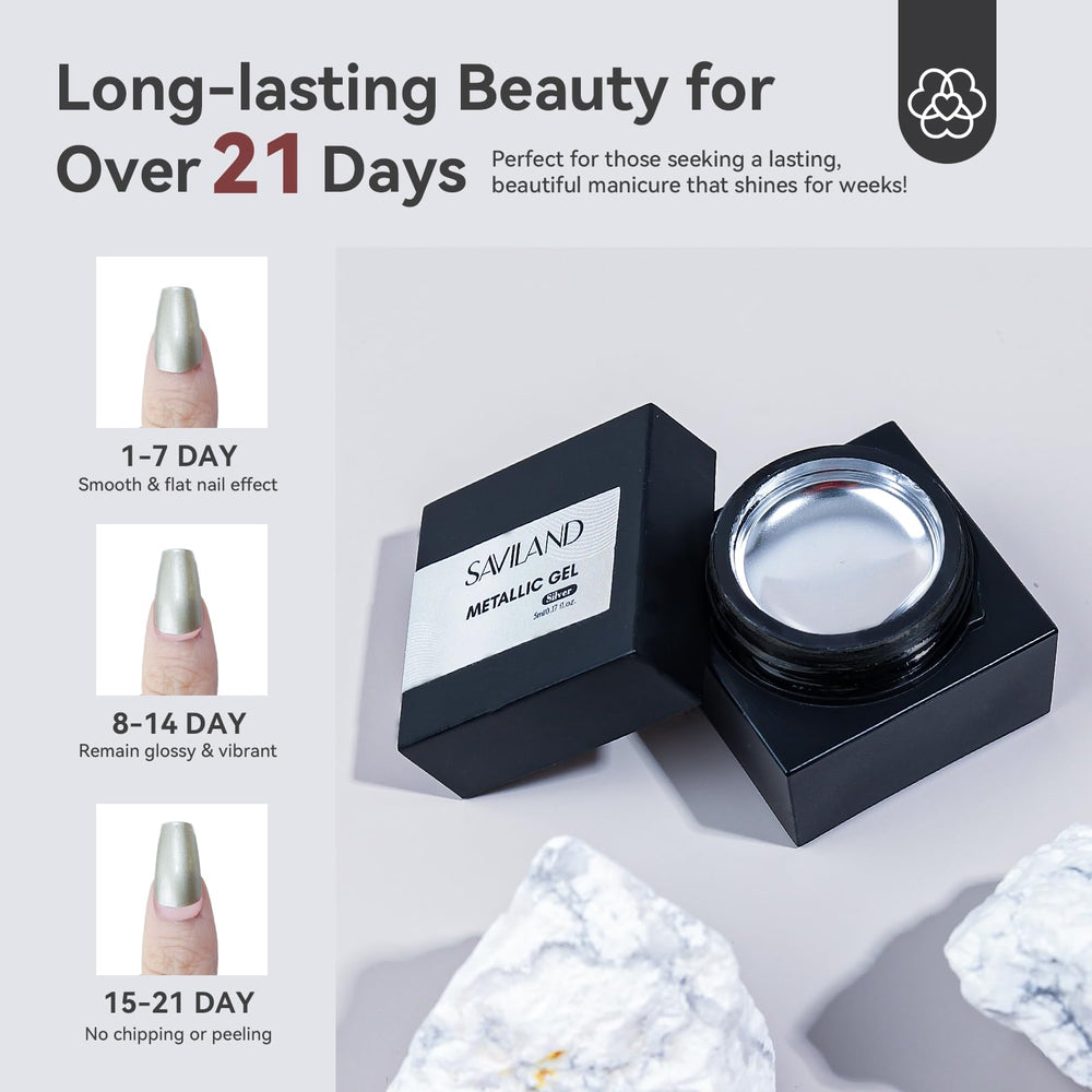 SAVILAND chrome gel polish lasts with proper application for a long-lasting look.