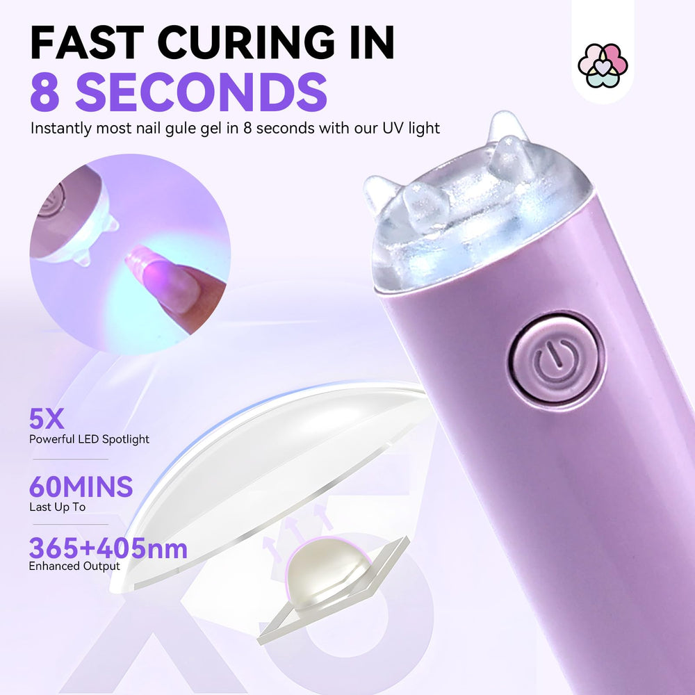 SAVILAND mini nail lamp cures solid gel glue in 60 to 120 seconds.