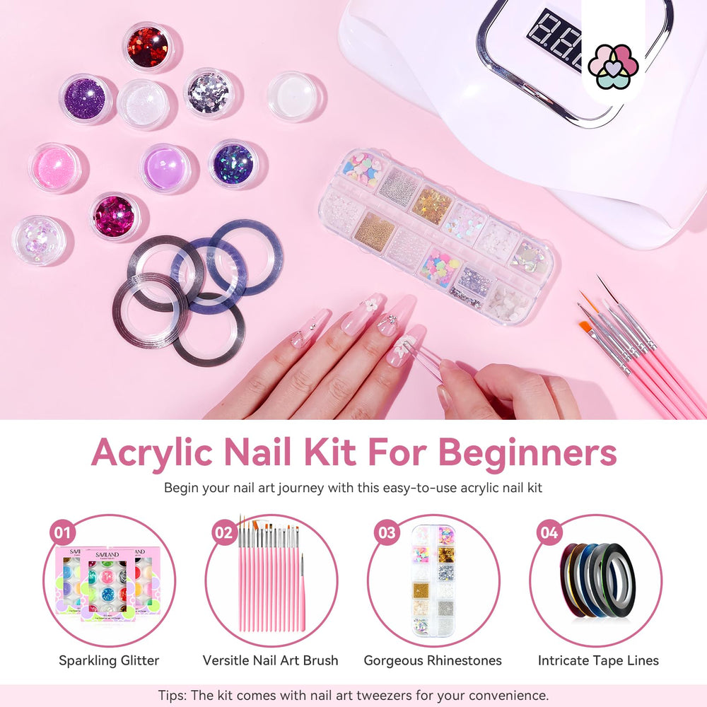 SAVILAND nail art brushes, glitter, stickers enable over 1000 design possibilities at home.