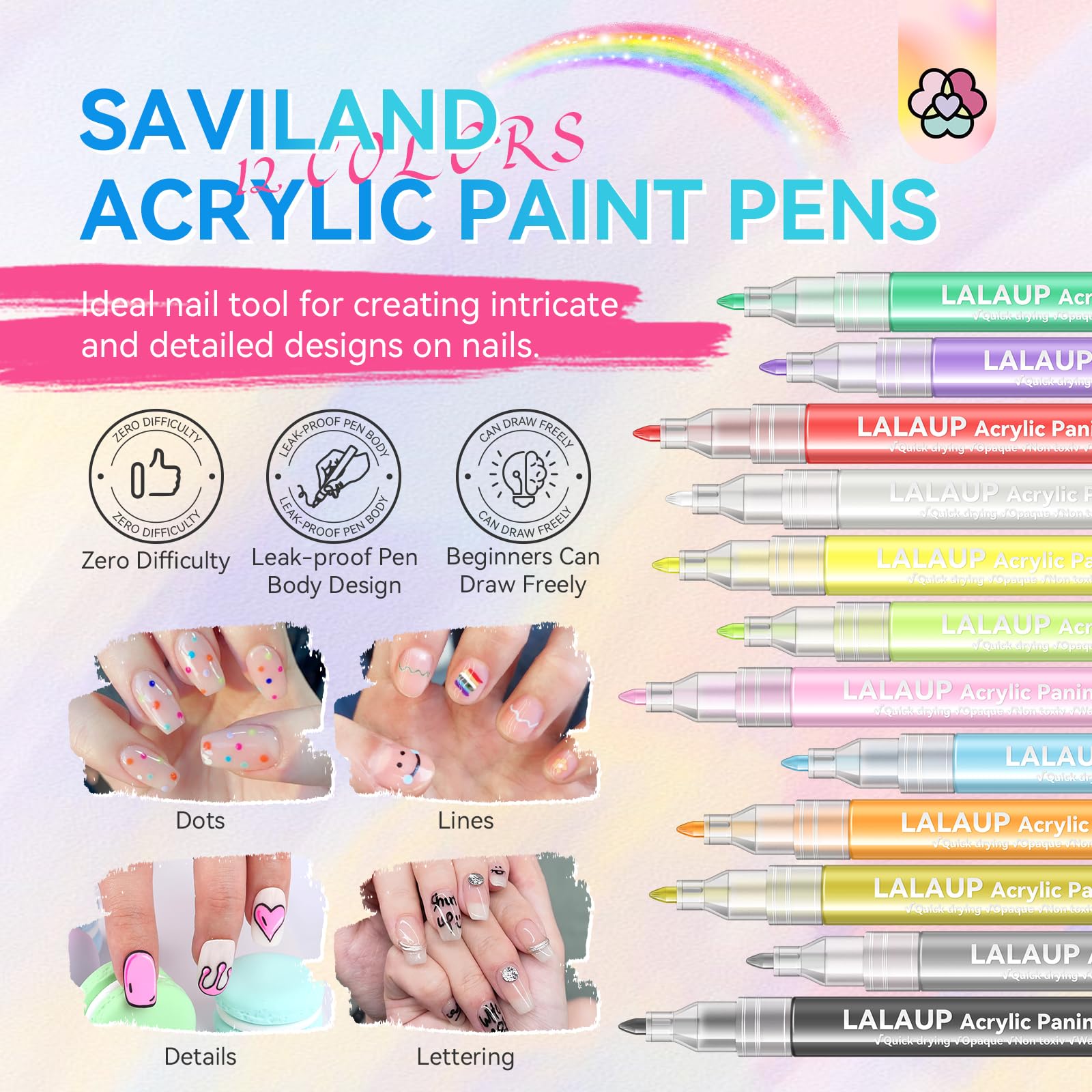 Saviland nail art pens fine-tip close-up enabling precise detailing.