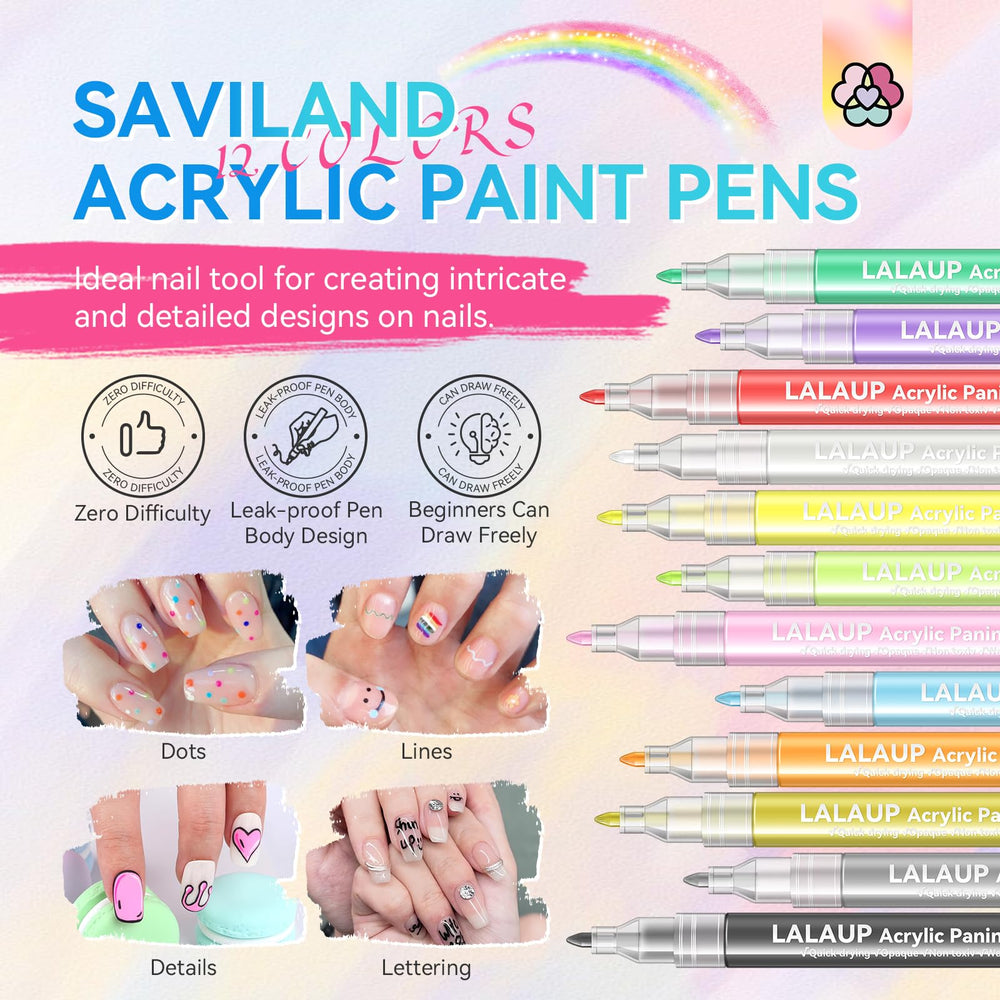 Saviland nail art pens fine-tip close-up enabling precise detailing.