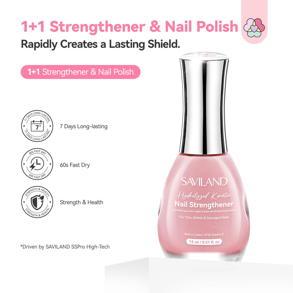 SAVILAND ingredients keratin and vitamin E illustrated for nourishing care.
