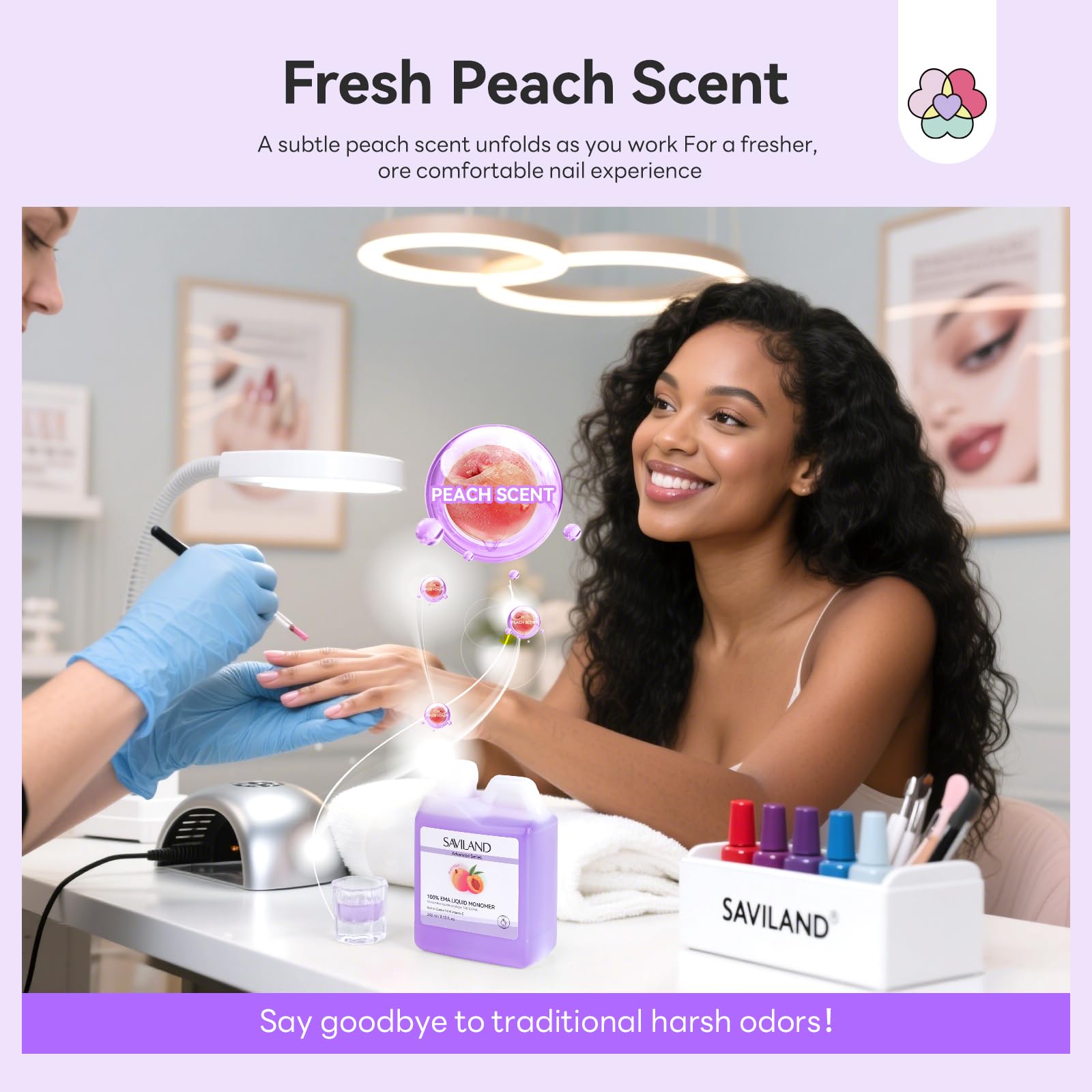 SAVILAND peach scent close-up highlights gentle odor during use and comfort