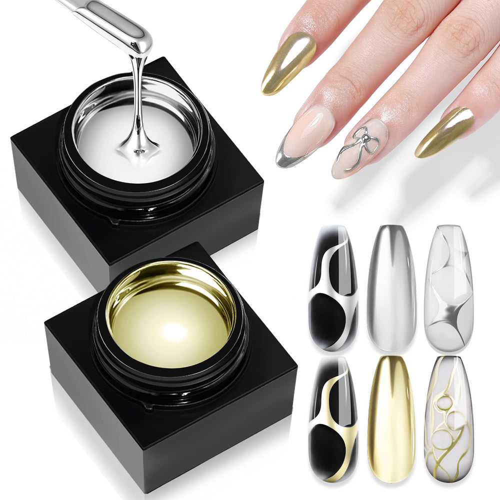 SAVILAND silver and gold metallic gel polish set for radiant chrome nails.