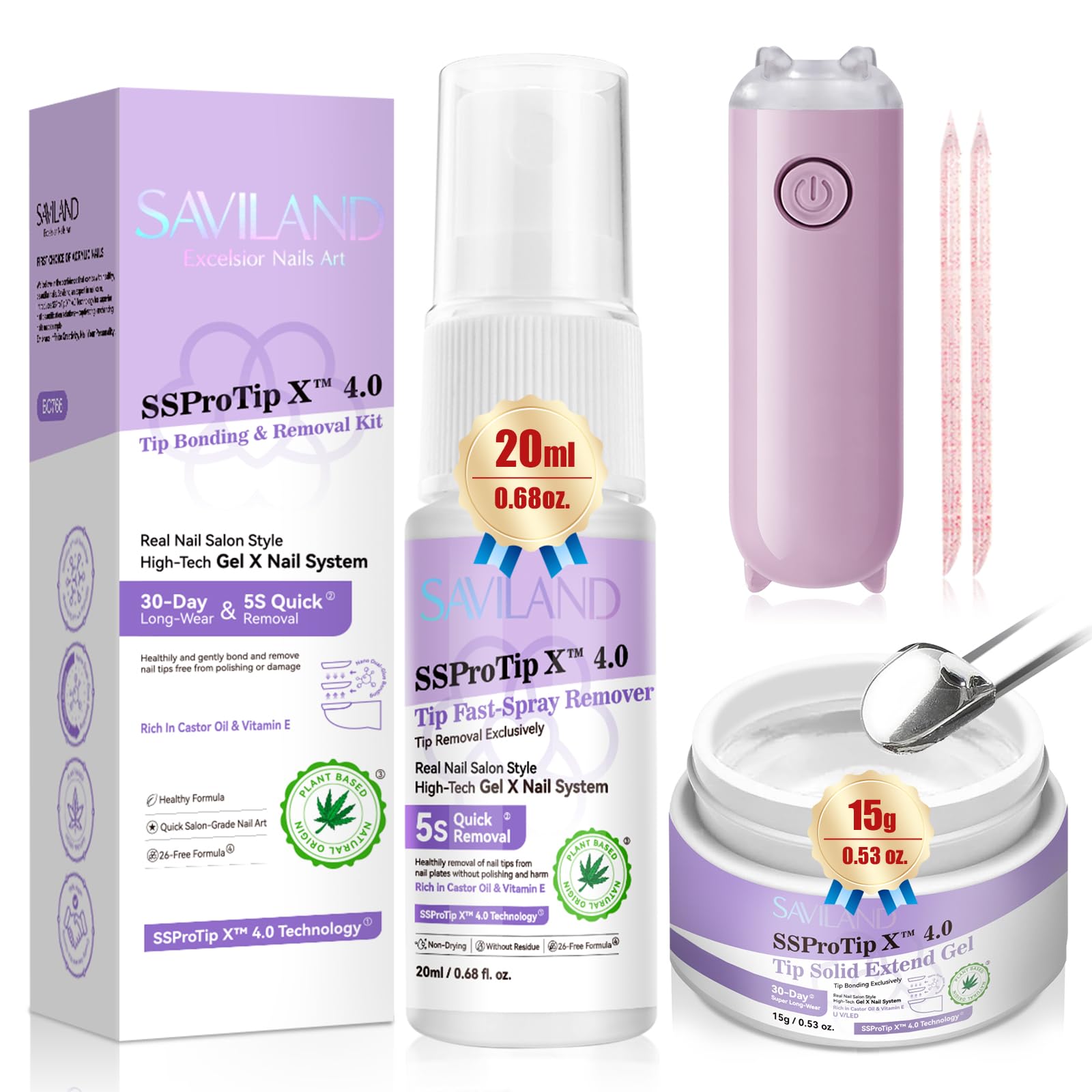 SAVILAND solid nail glue gel tube demonstrating secure press-on adhesion up to two weeks.