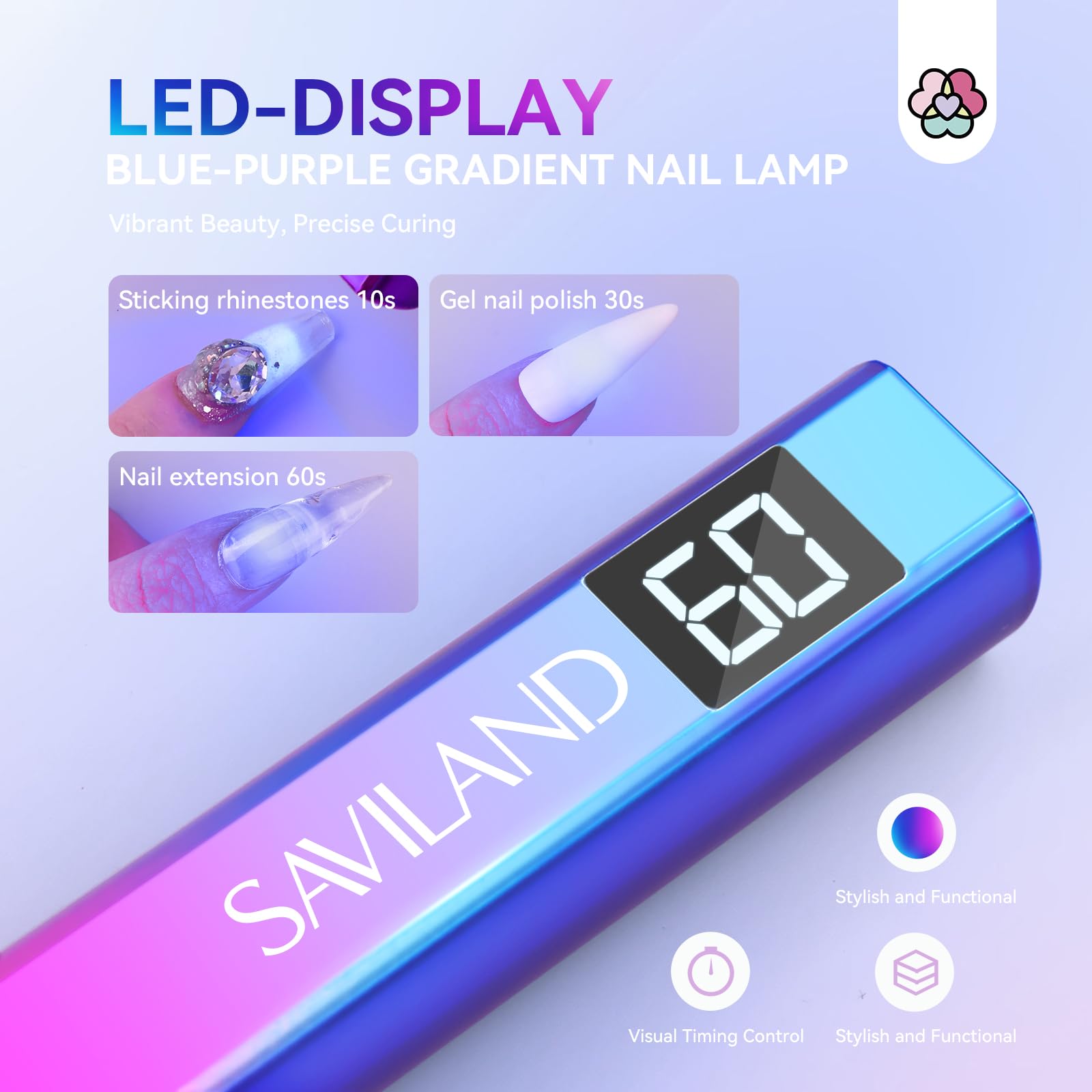 SAVILAND UV light nails with 3-timer options for tailored curing sessions.