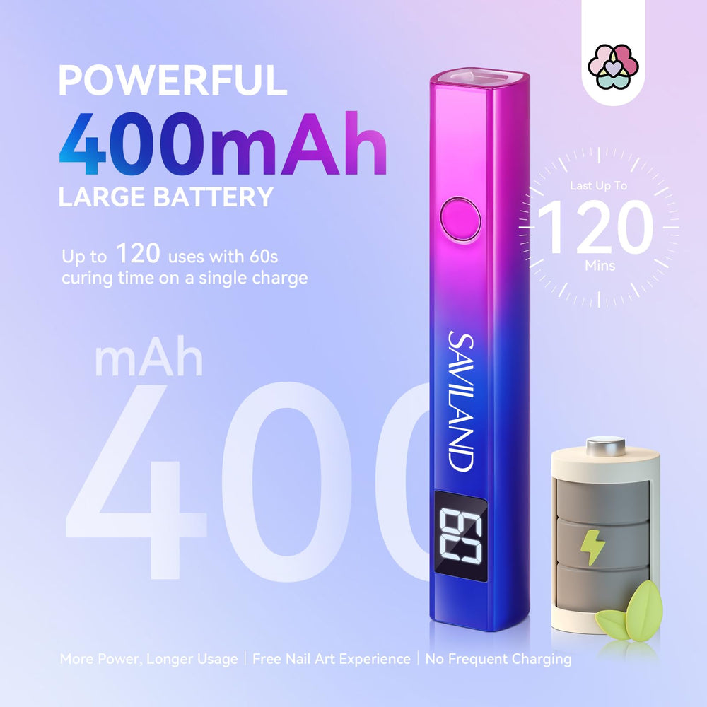 SAVILAND UV light nails features 400mAh battery for cordless use.