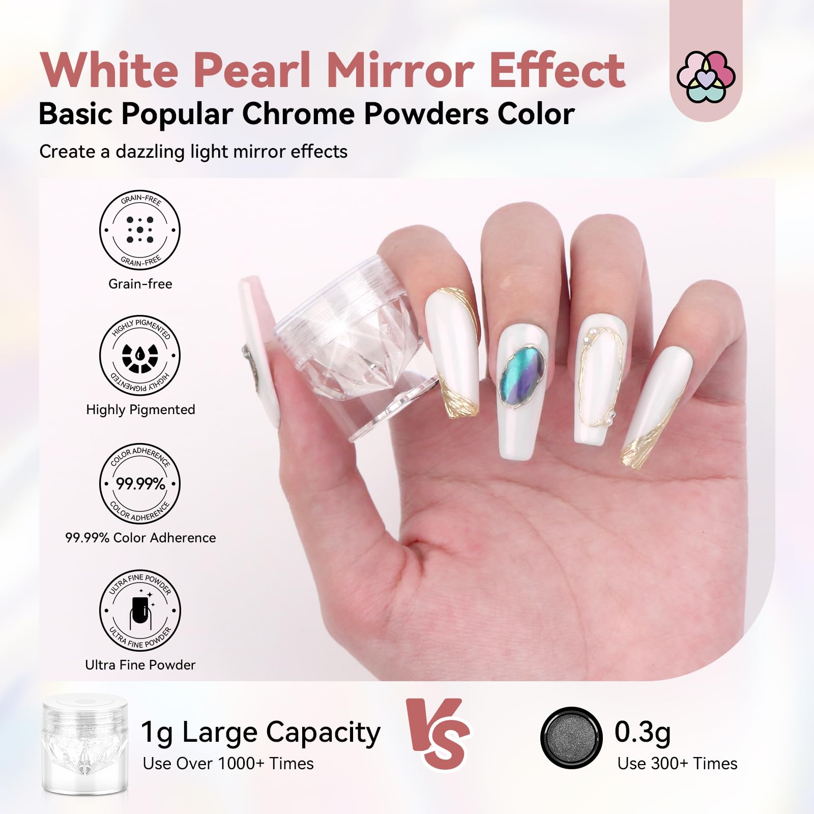 SAVILAND white pearl chrome powder swatch reveals iridescent shimmer