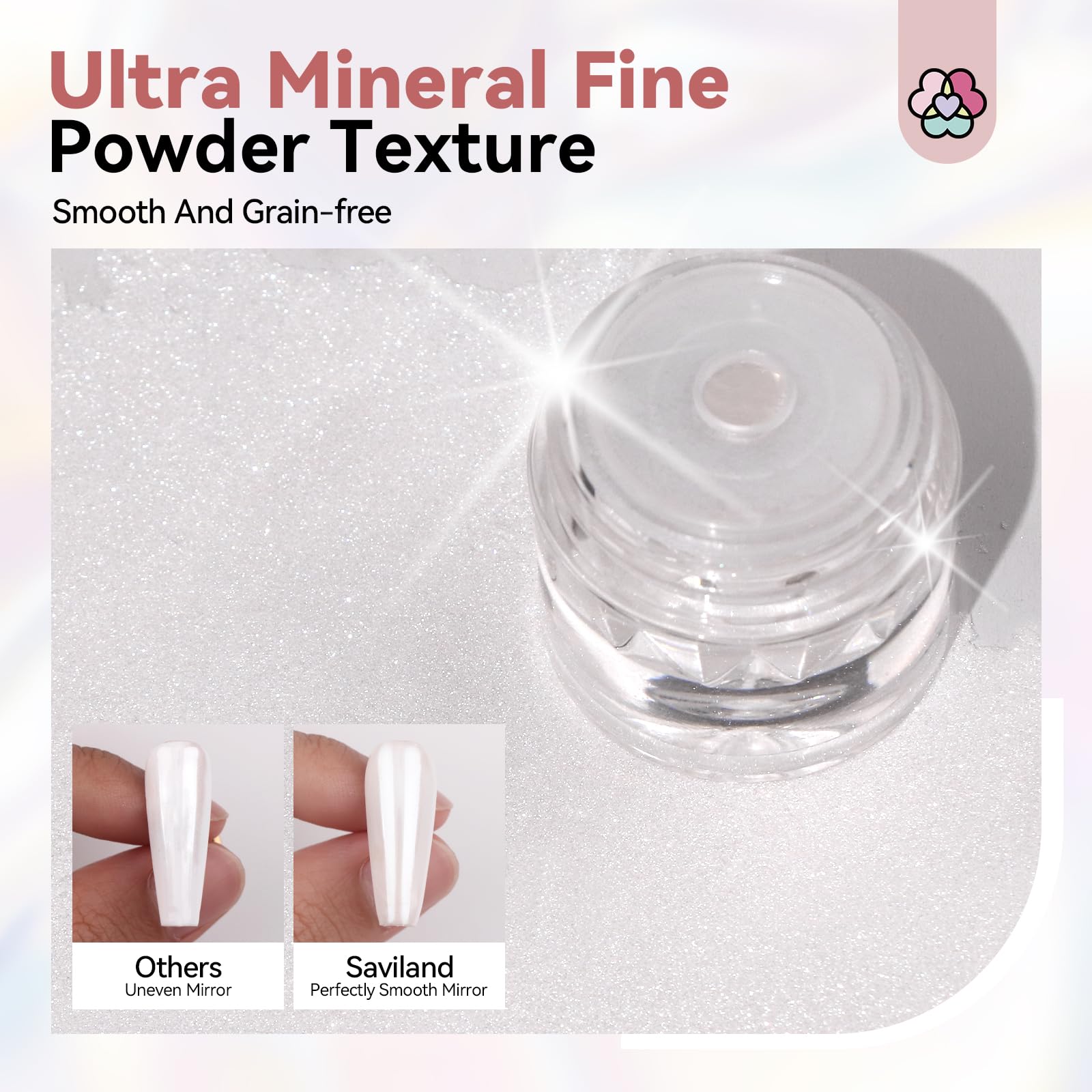 SAVILAND white pearl chrome powder on natural nail for shine