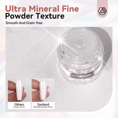 SAVILAND white pearl chrome powder on natural nail for shine