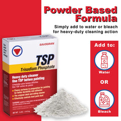 Savogran Trisodium Phosphate powder close-up showing texture for tough stain removal.