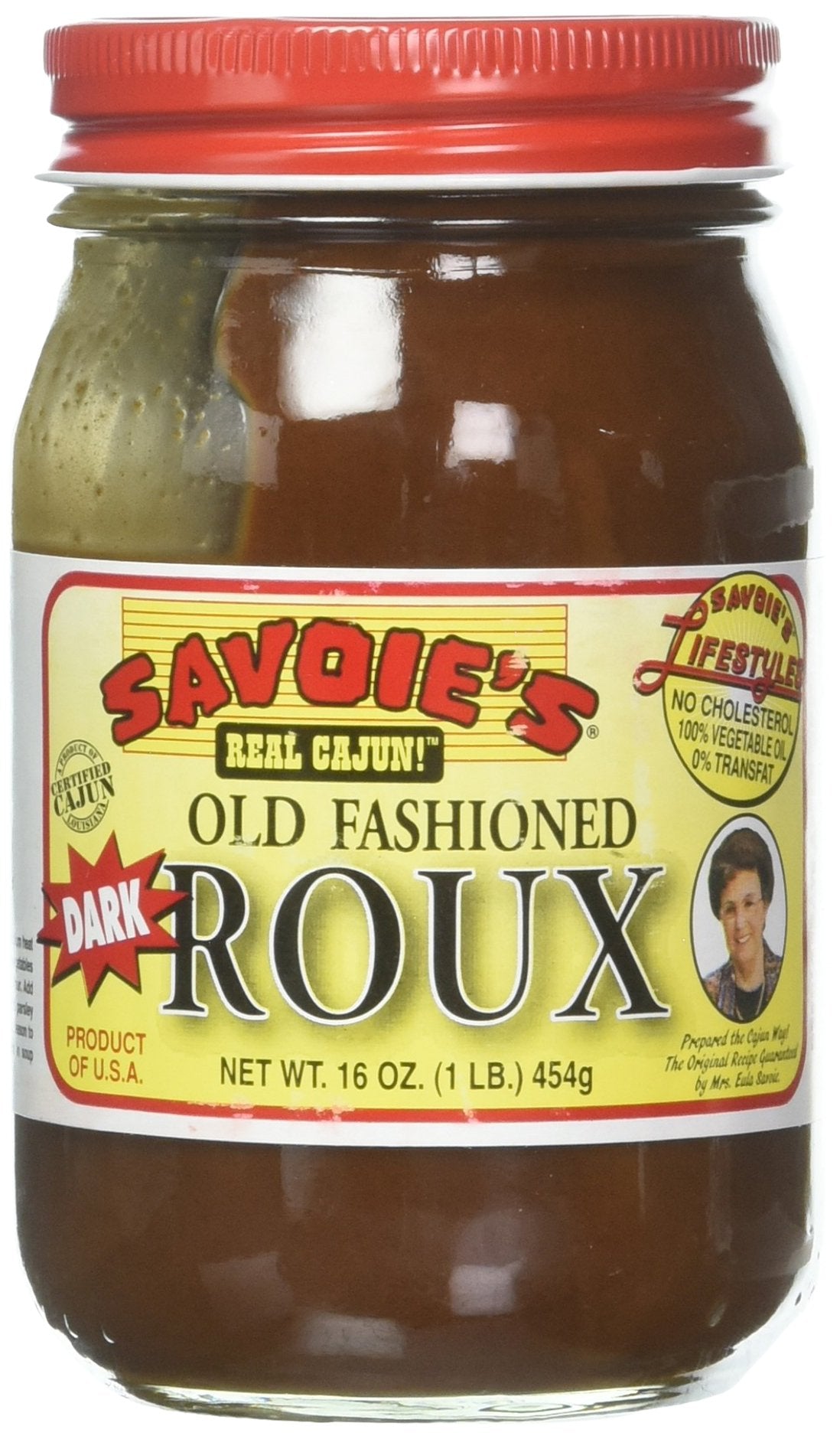 SAVOIE'S Old Fashioned Dark Roux bottle ready to start a Cajun gumbo.