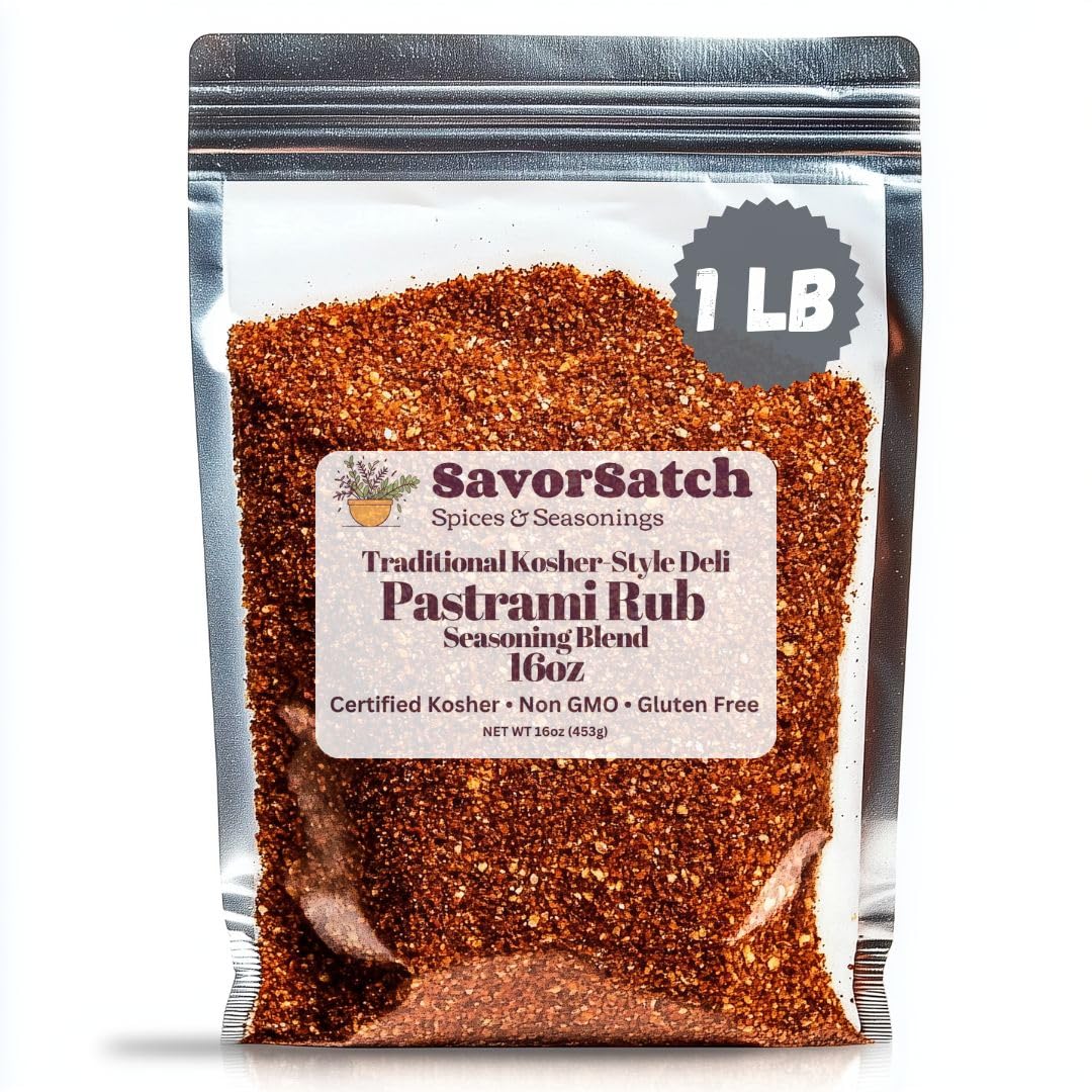 SavorSatch Pastrami Rub bulk pouch on kitchen counter for home and restaurant use