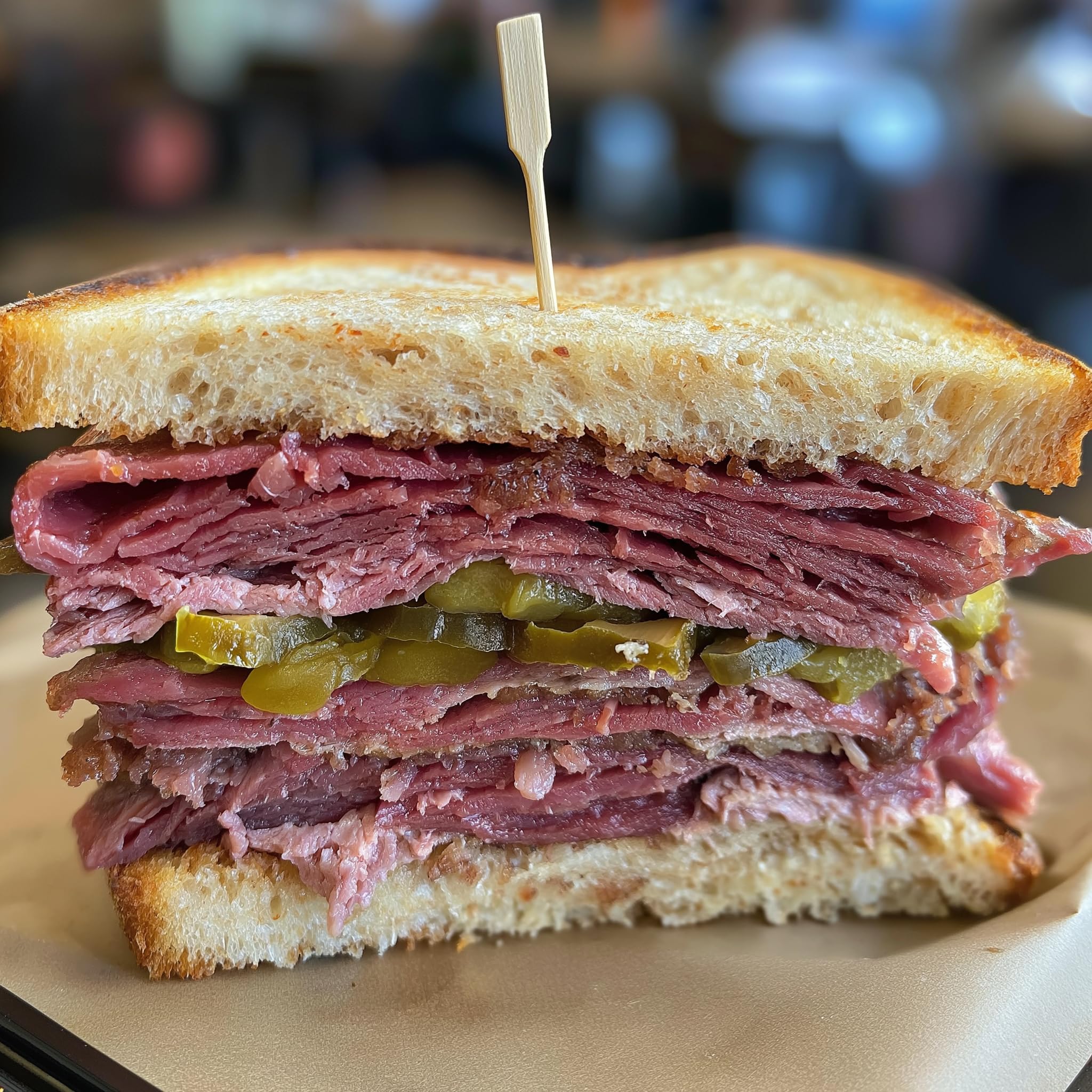 Sliced pastrami with SavorSatch Pastrami Rub crust