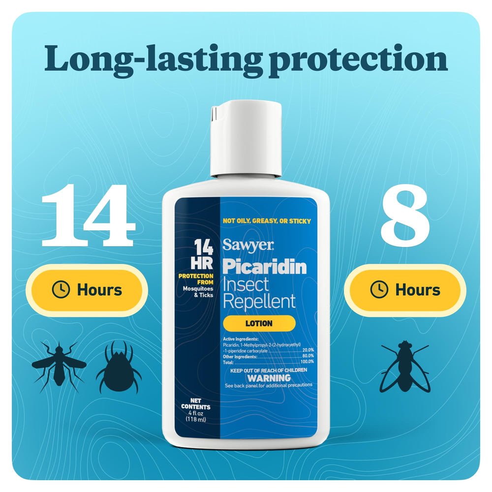 Sawyer 20% Picaridin lotion lasts up to 8 hours against flies and gnats.