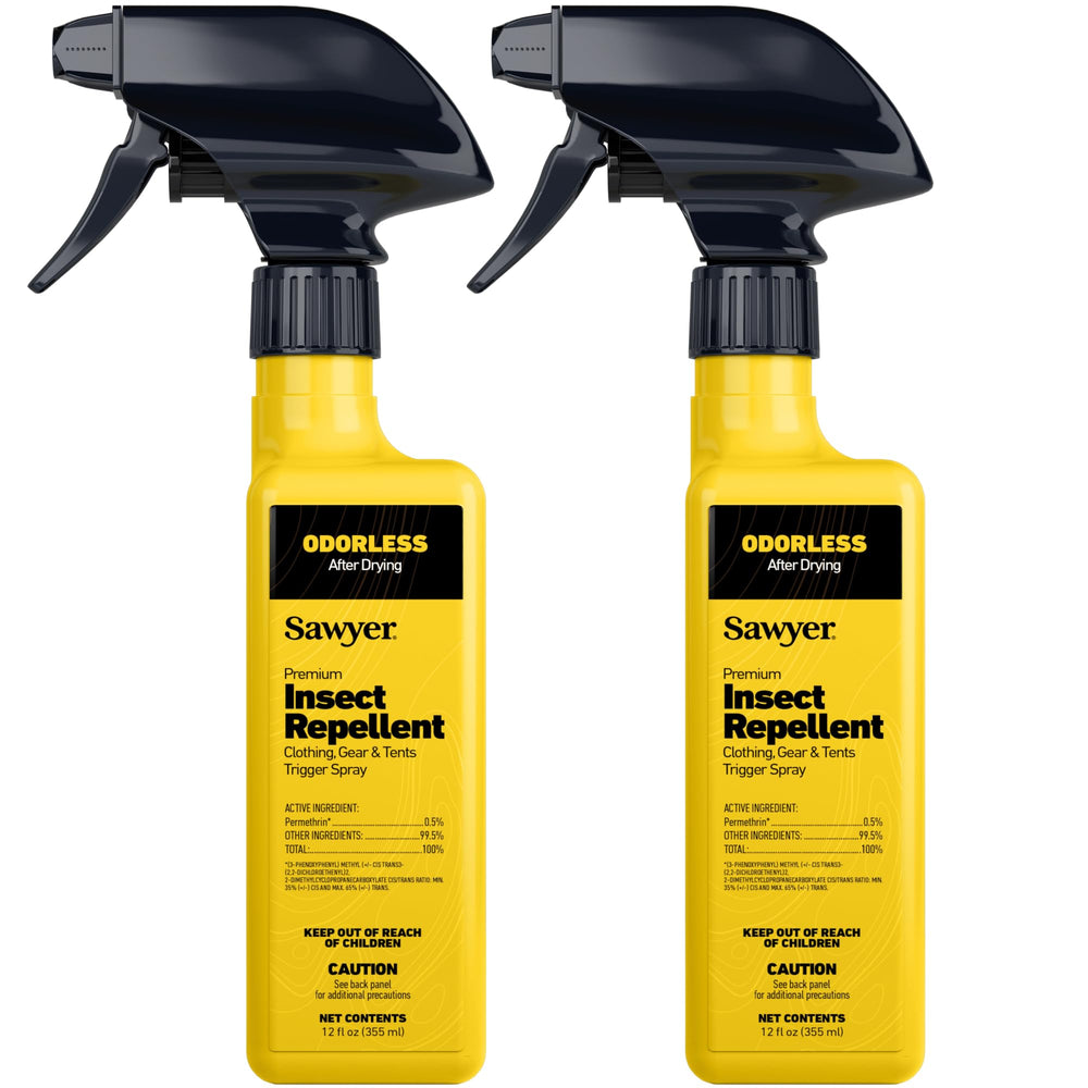 Sawyer Permethrin bottle pour for easy outdoor application on clothing and gear.