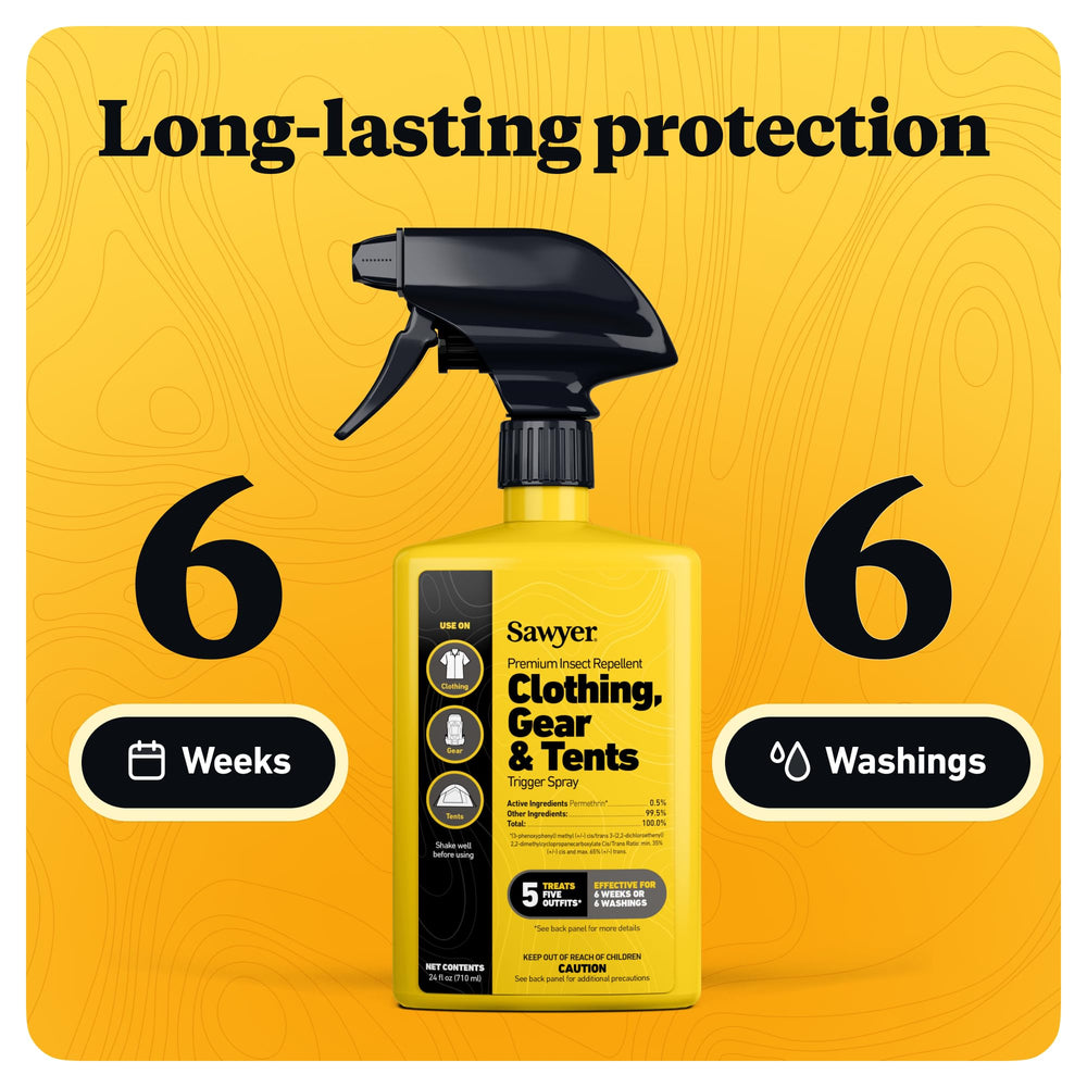 Sawyer Permethrin provides up to six weeks of protection on fabric.