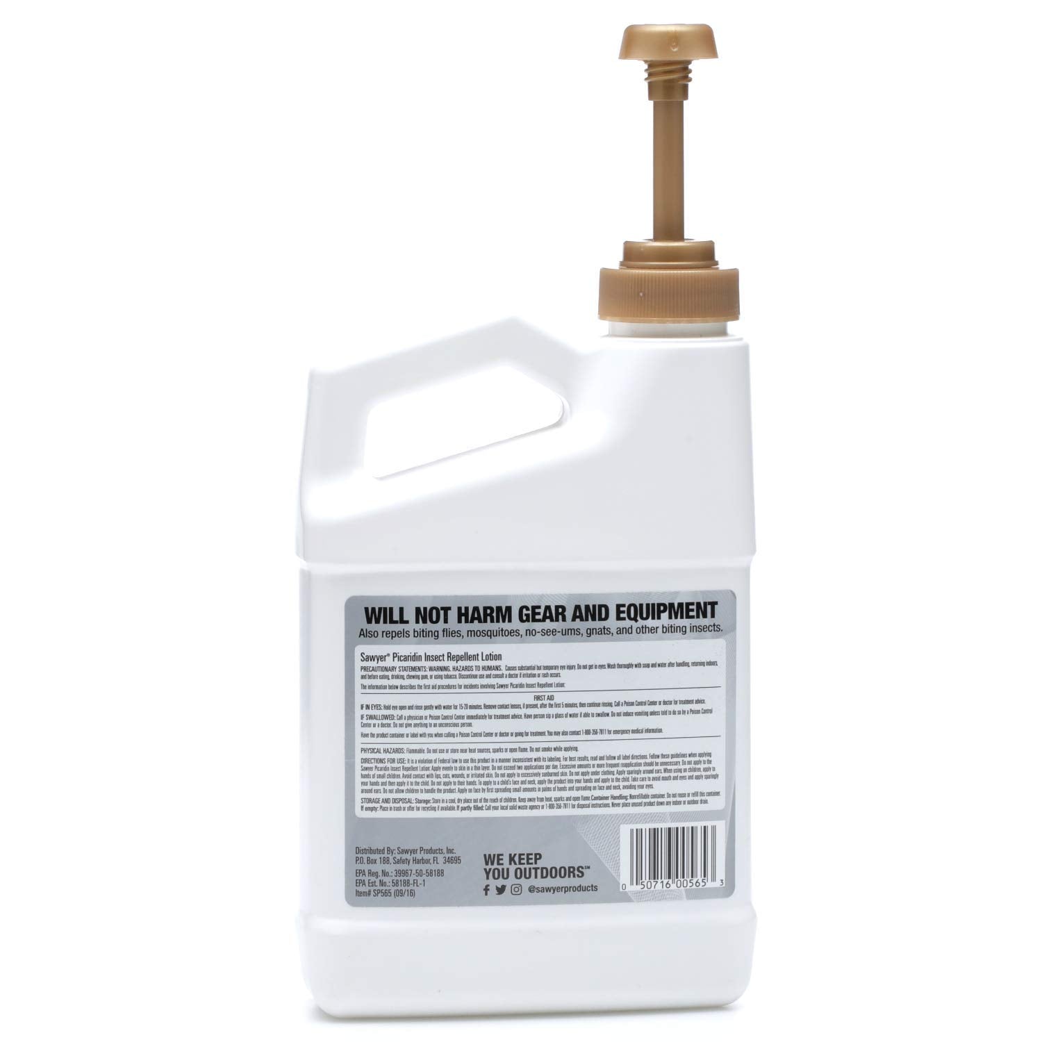 Sawyer SP565 bottle shown for use on clothing and outdoor gear.