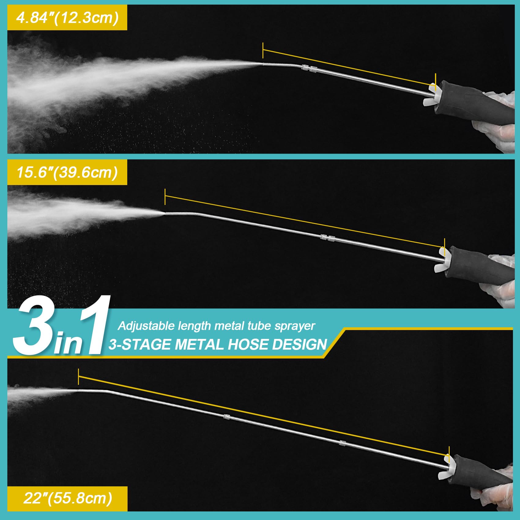 Sbestily copper extendable tube reaches cracks and roots for even powder distribution.