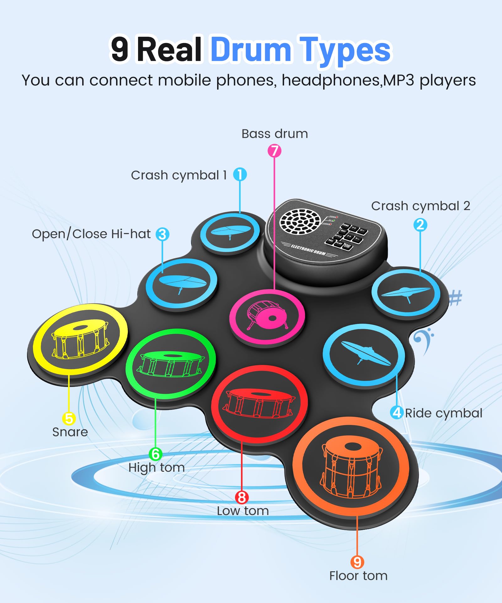 Sboet roll-up drum pad with built-in speaker for portable jam sessions.