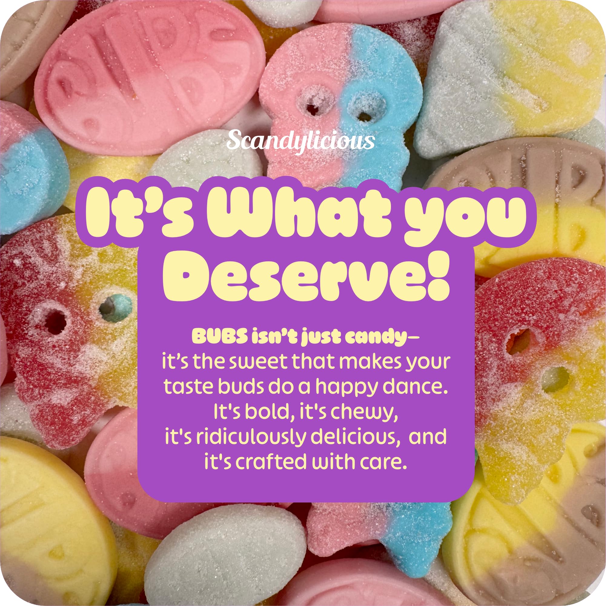 Scandylicious BUBS candy mix on a party table for gatherings